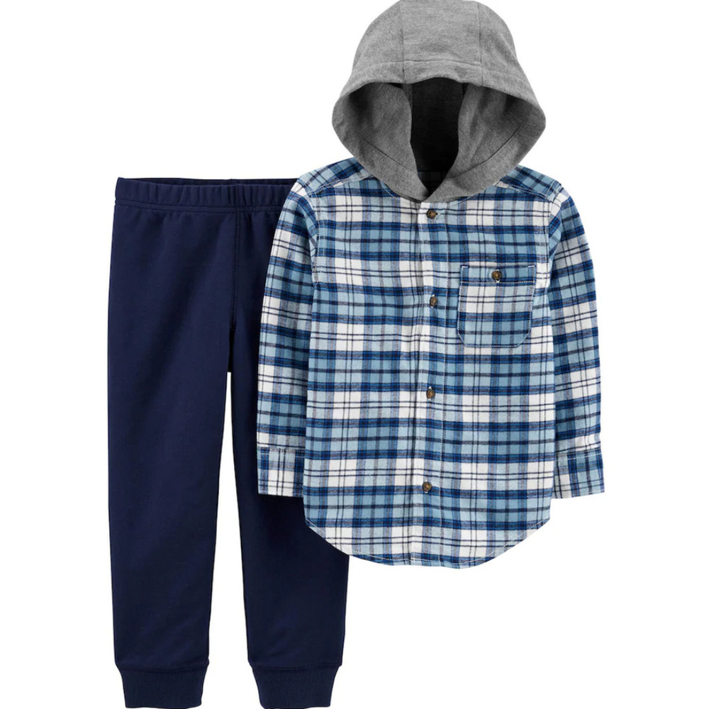 Carter’s Toddler Boy 5T Hooded Flannel Shirt & Pants Set Outfit